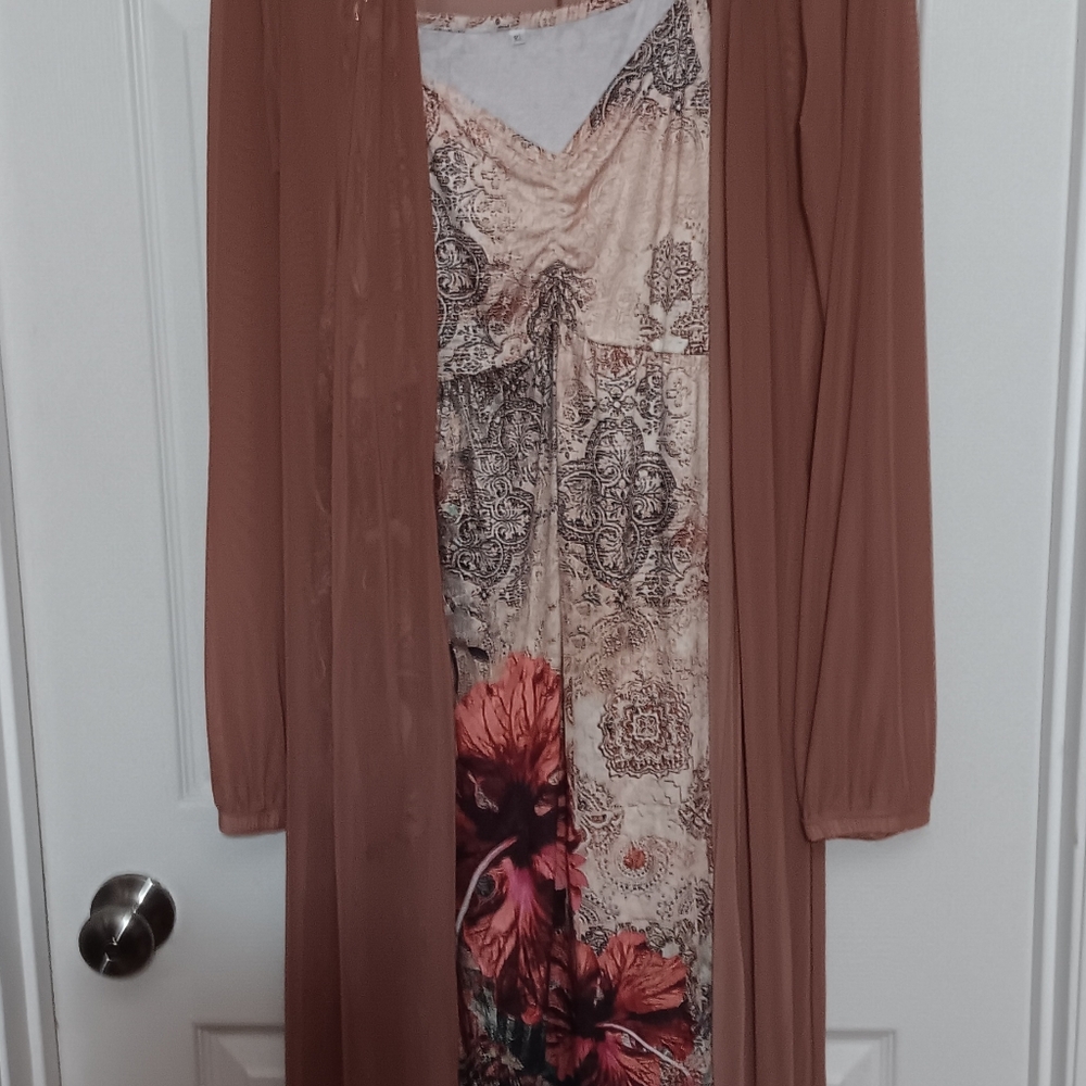Chic Sheer Tan Duster And  Dress, Worn Once